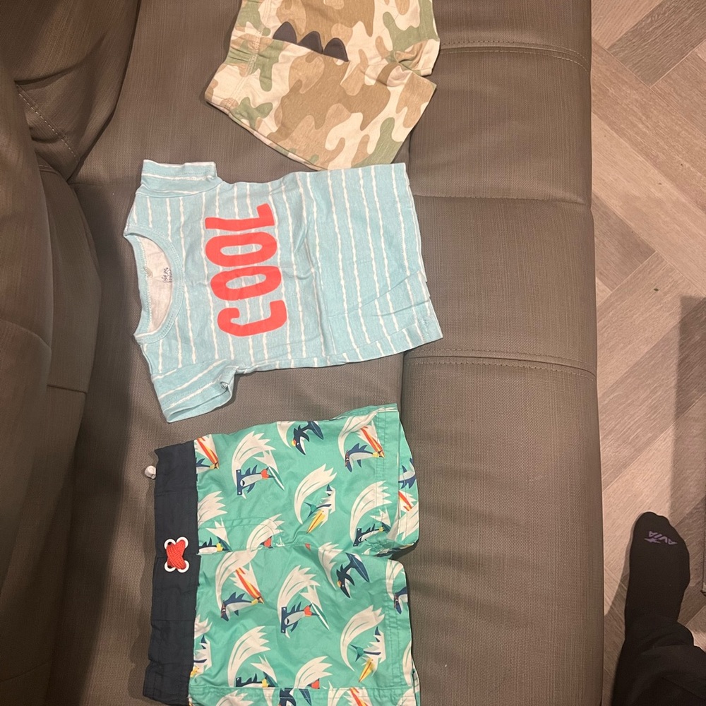 Swim trunks, shorts, T-shirt